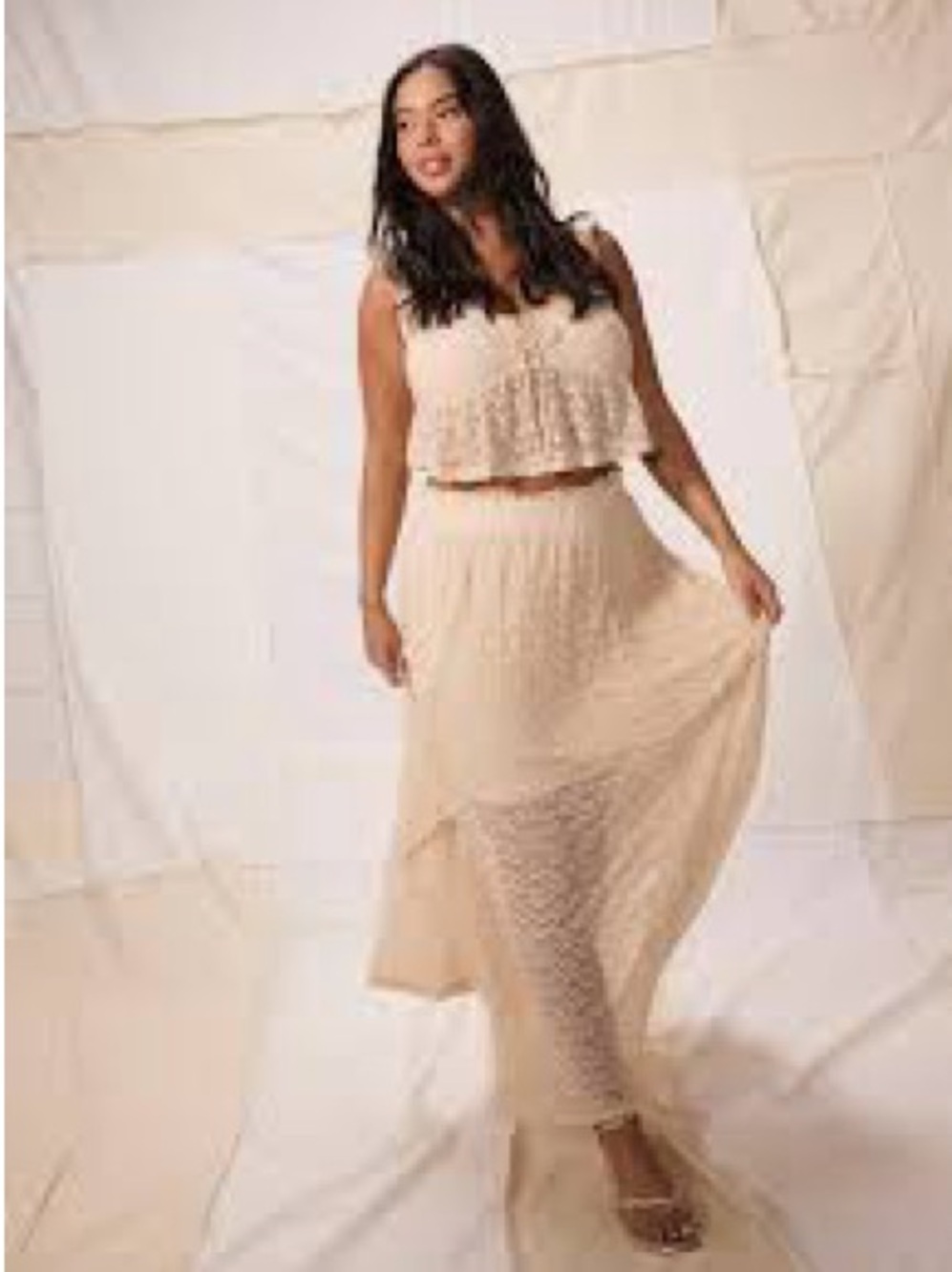 Boho Crochet Maxi Skirt and tank in Cream